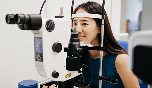 Young lady is testing for her vision