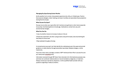 October – Managing Dry Eyes During Cooler Months